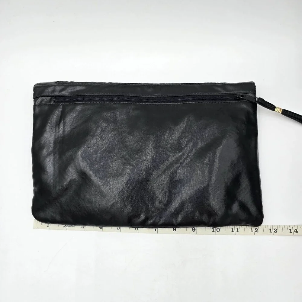 Vintage Pacific Connections Black Vegan Leather Clutch Bag w/ Bow Accent - Picture 8 of 11